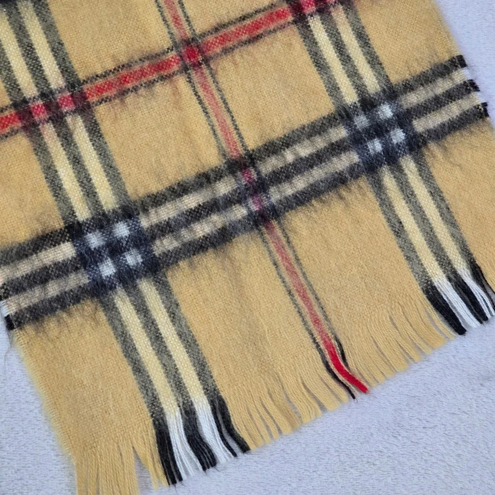 Vintage Men's Plaid Scarf Tan Camel Tartan Style Fringe‎ 1970s Winter Warm GVC